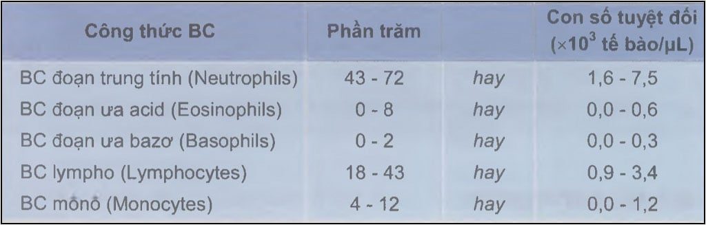 số lượng bạch cầu bình thường